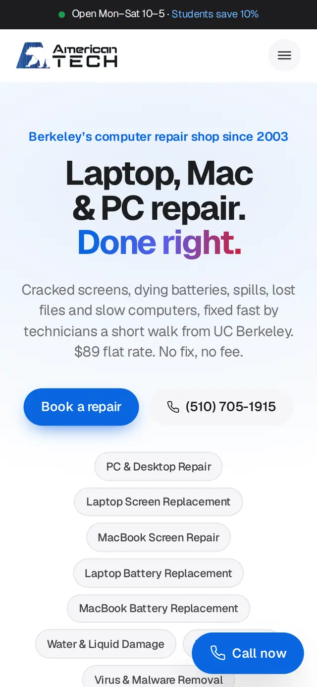 The same website on a phone